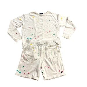 Polo by Ralph Lauren Kids White Set Shorts Long Sleeve Sweater Top Size L 14-16